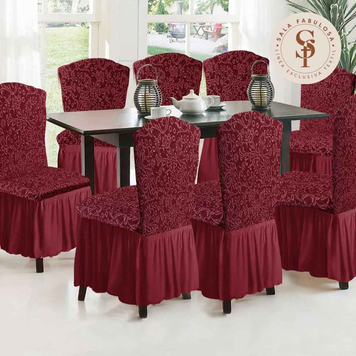 SALA FABULOSA - Funda de silla 8 piezas Sala fabulosa - Guinda - Alto relieve espiral