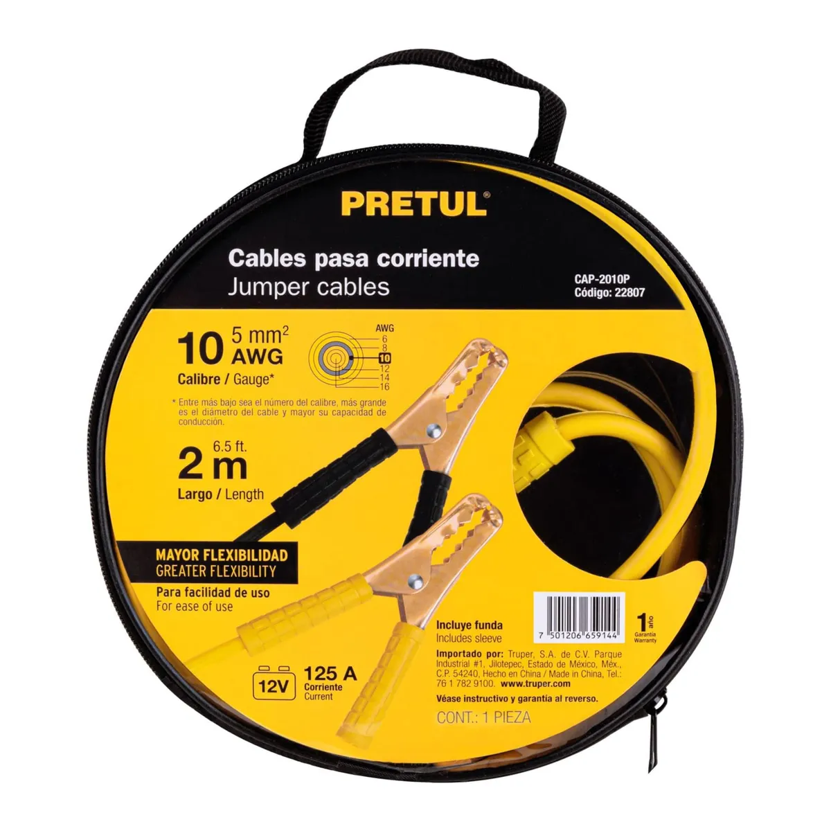 PRETUL - Cable pasa corriente para auto 2m, 125 A,10 AWG +terminales