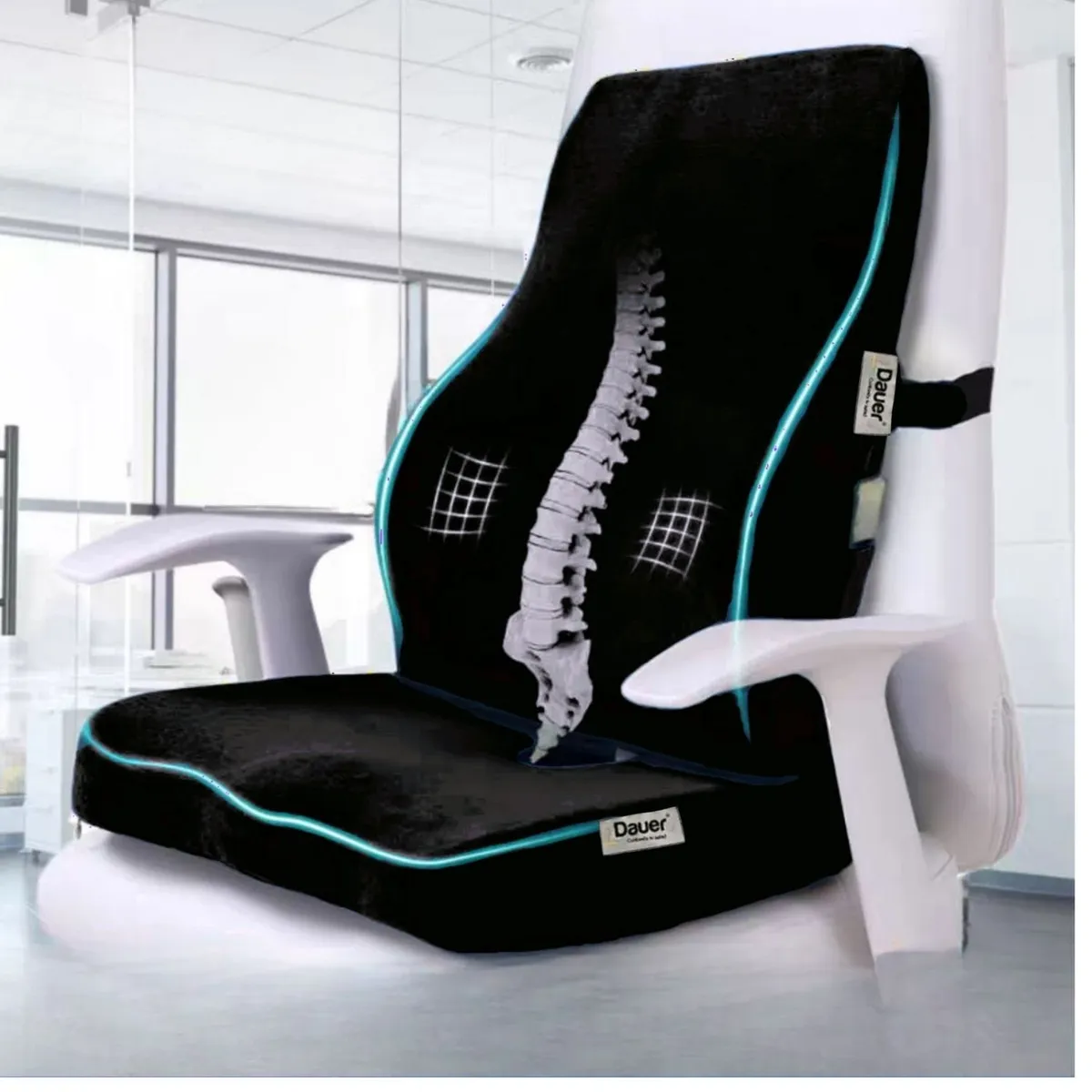 DAUER - Duo Cojín Asiento y Respaldar Viscogel + Bambu para Silla Auto Negro