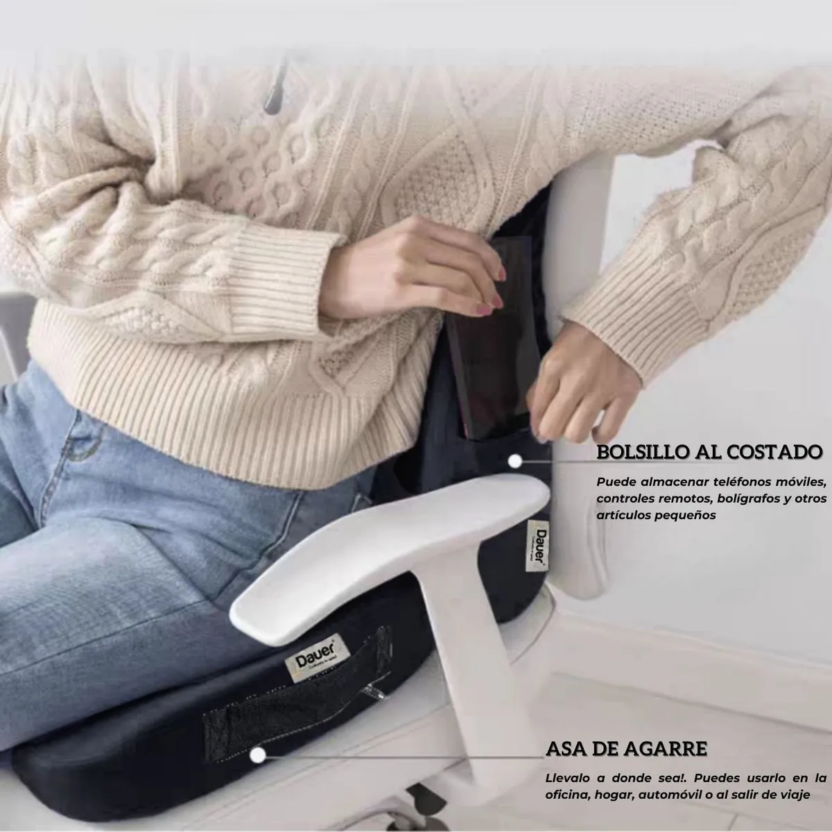 DAUER - Duo Cojín Asiento y Respaldar Viscogel + Bambu para Silla Auto Negro