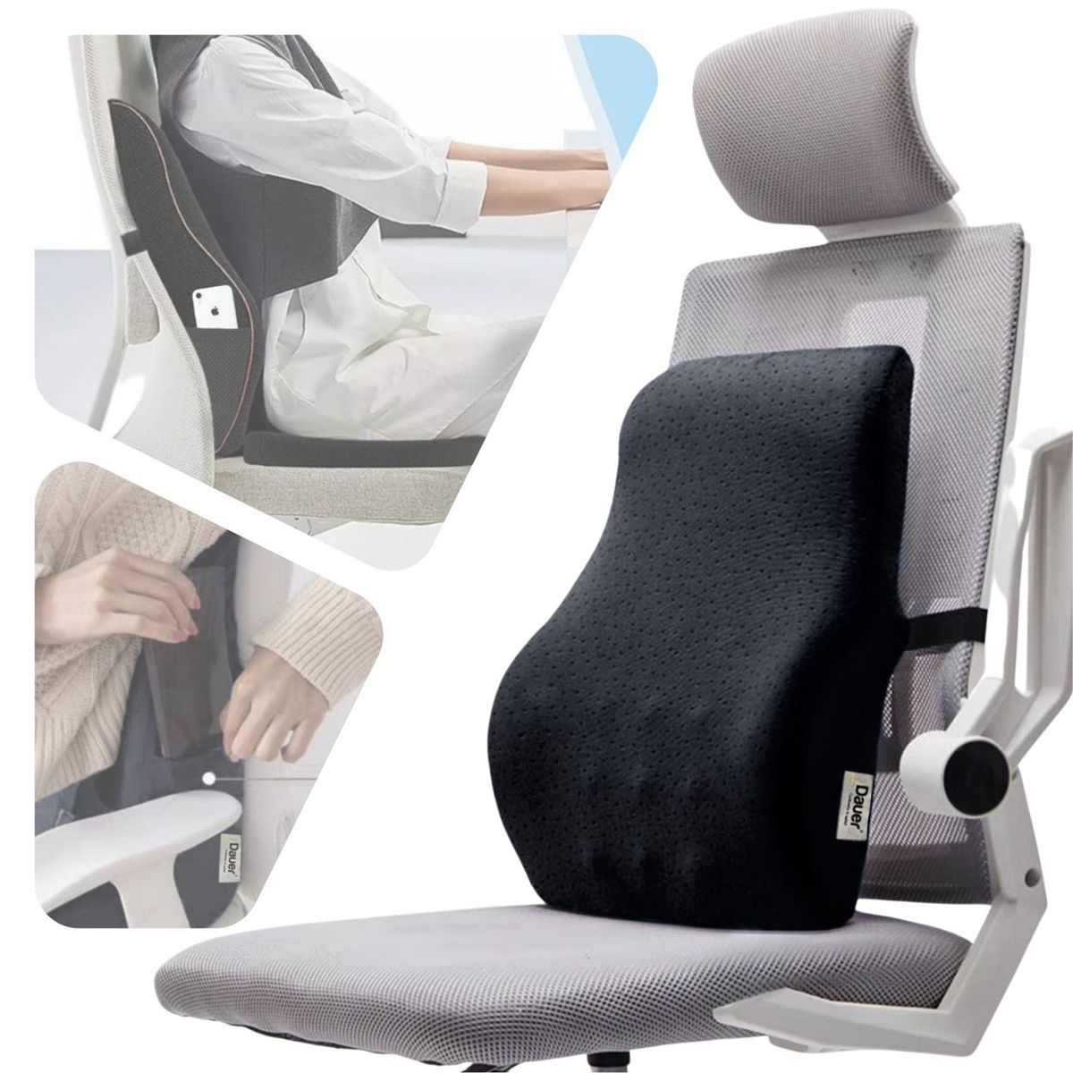 DAUER - Cojín Lumbar Respaldar Ergonómico Viscogel +Bambu con Bolsillo Lateral