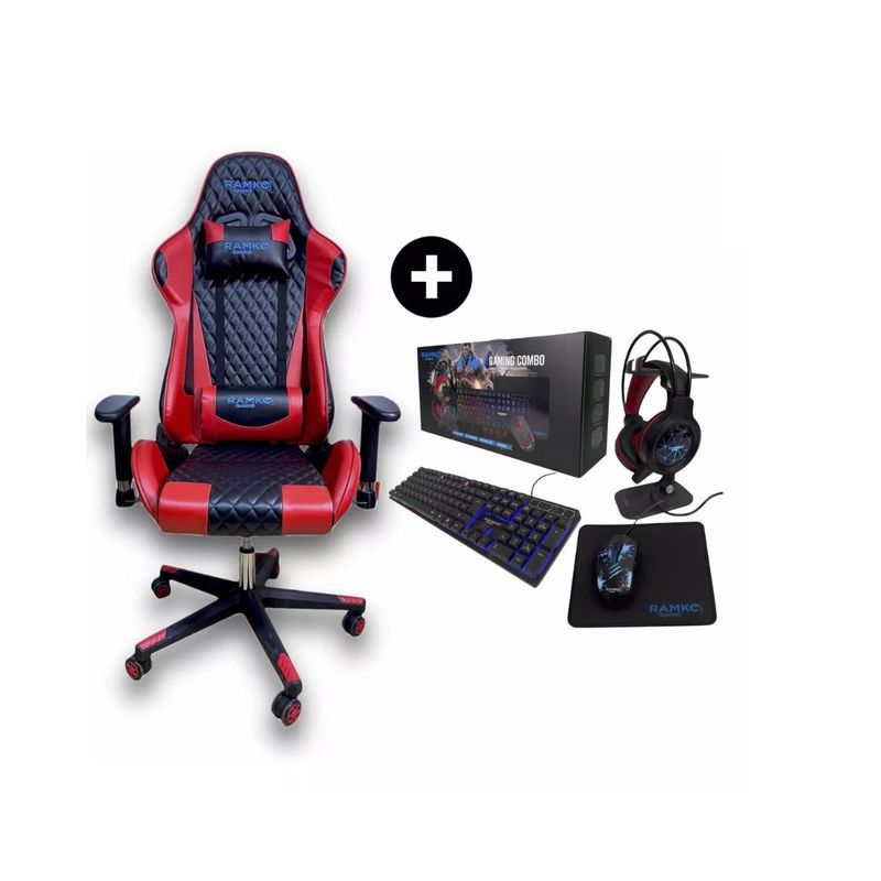 RAMKO - Silla Gamer Rm-914 roja Calidad Premium Ramko + Combo Gamer 4 en 1