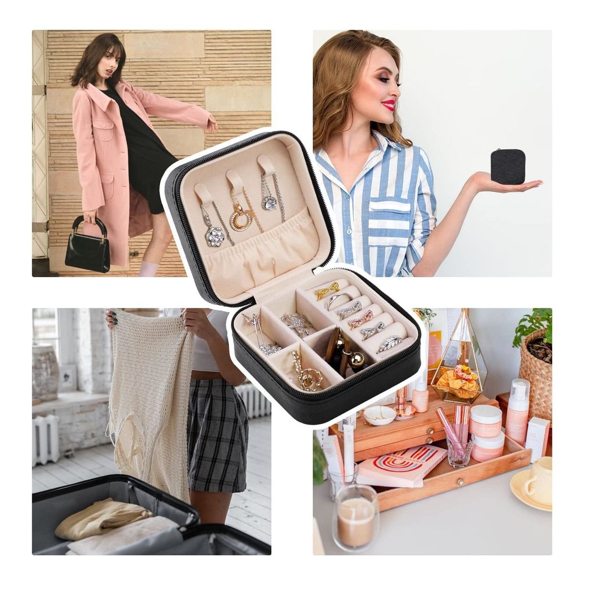 GENERICO - Mini Joyero Portátil Con Cierre de 10x10x5cm