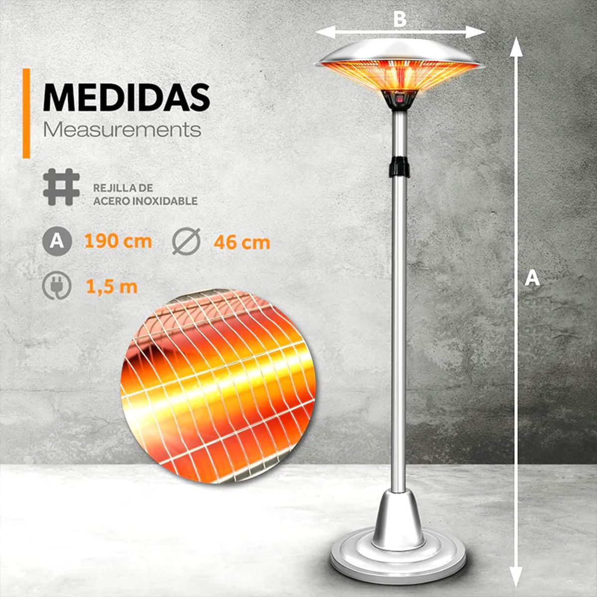 AREBOS - Calentador infrarojo de piso portátil 2000W