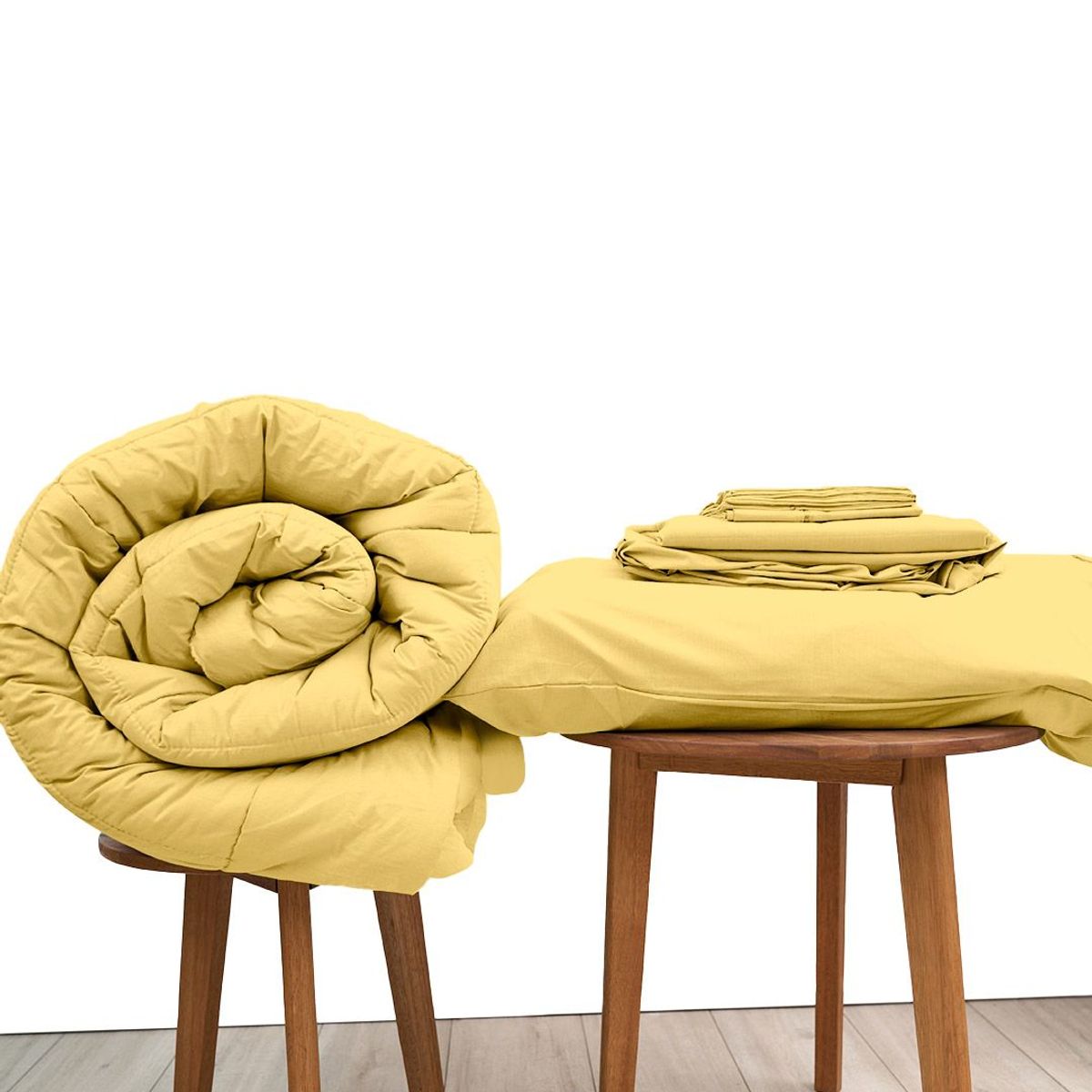 COBITEX HOME - Sábanas + Plumón Hipoalergénico Queen Amarillo Cobitex 100 algodón.