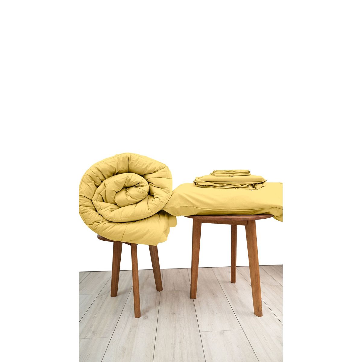 COBITEX HOME - Sábanas + Plumón Hipoalergénico Queen Amarillo Cobitex 100 algodón.