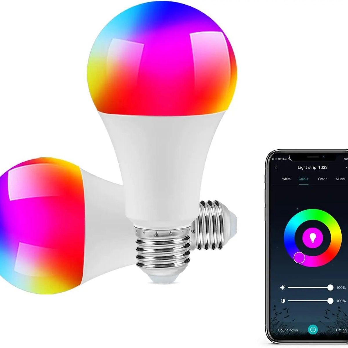 GENERICO - Foco Luz Led RGB WiFi para Alexa y Google 9W 800 Lumens
