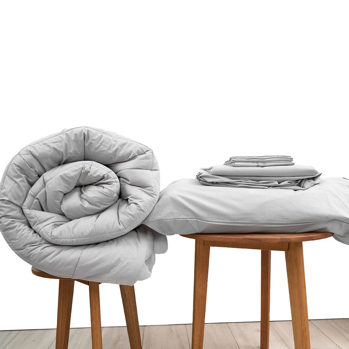 COBITEX HOME - Sábanas + Plumón Hipoalergénico 1.5 plazas Gris Cobitex 100% algodón