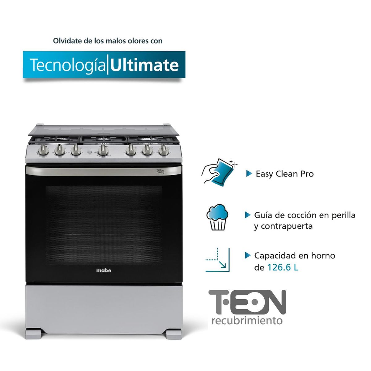 Mabe - Cocina de Piso a Gas 76 cm Inox Mabe - EMH7612DSSY0