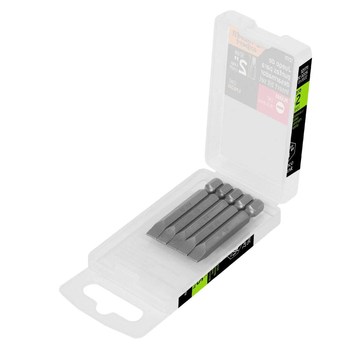 TRUPER - Juego 5 puntas planas de 1/4" largo 2" para taladro, desarmador Truper