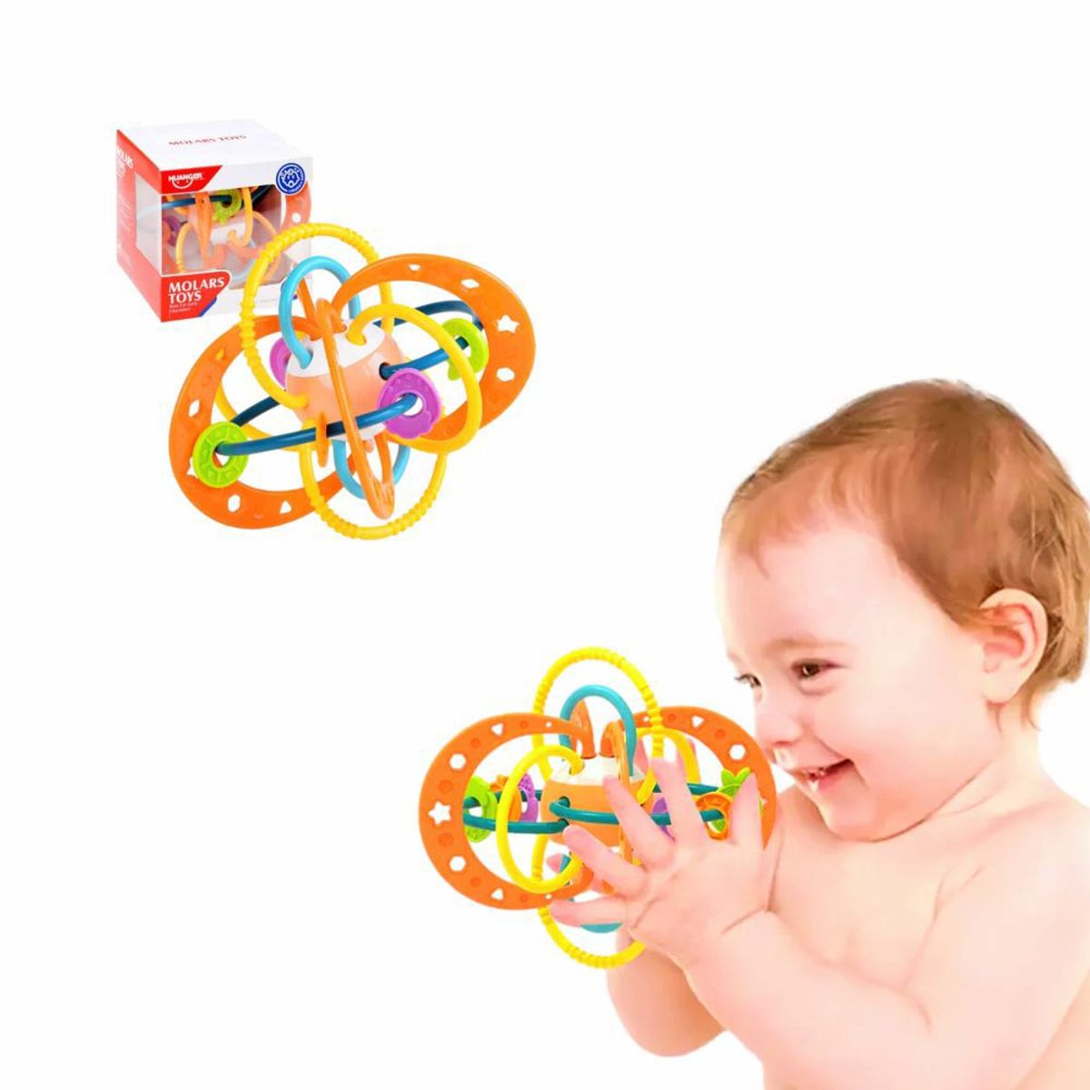 HUANGER - Juguete Mordedor Sonajero Alivia la Dentición Naranja