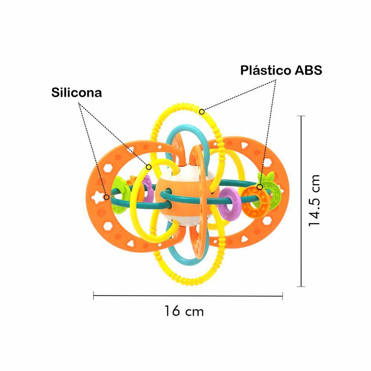 HUANGER - Juguete Mordedor Sonajero Alivia la Dentición Naranja