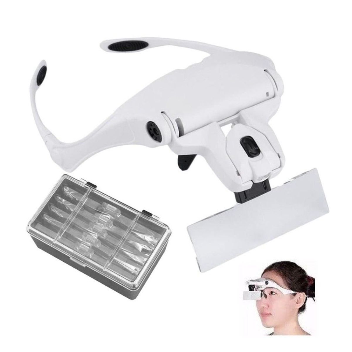 GENERICO - Lupa de cabeza con luz led + 5 lentes intercambiables