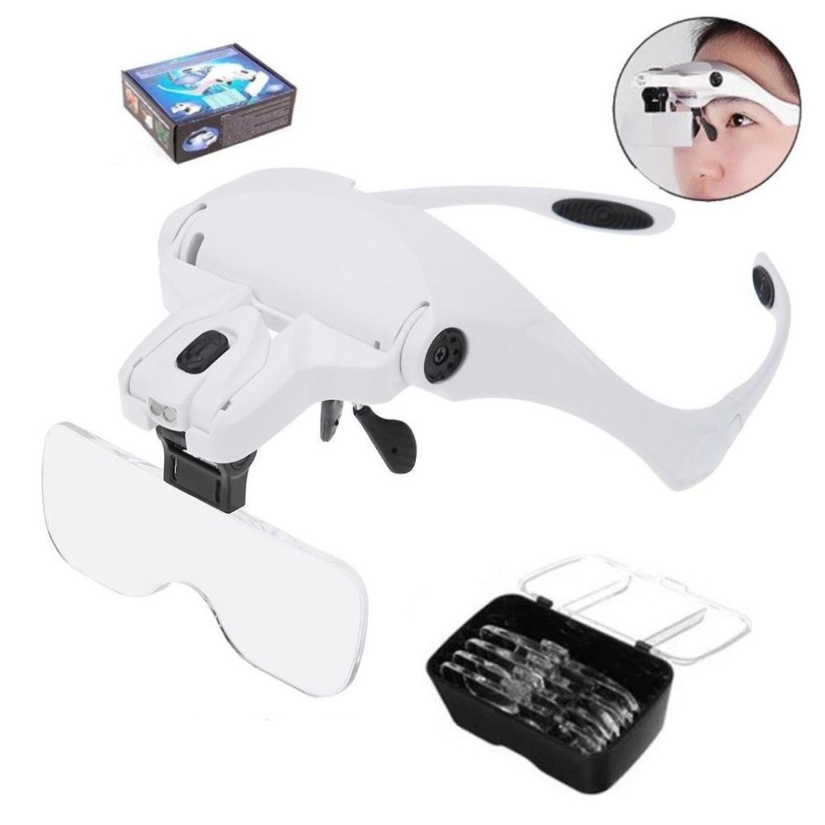 GENERICO - Lupa de cabeza con luz led  lentes intercambiables