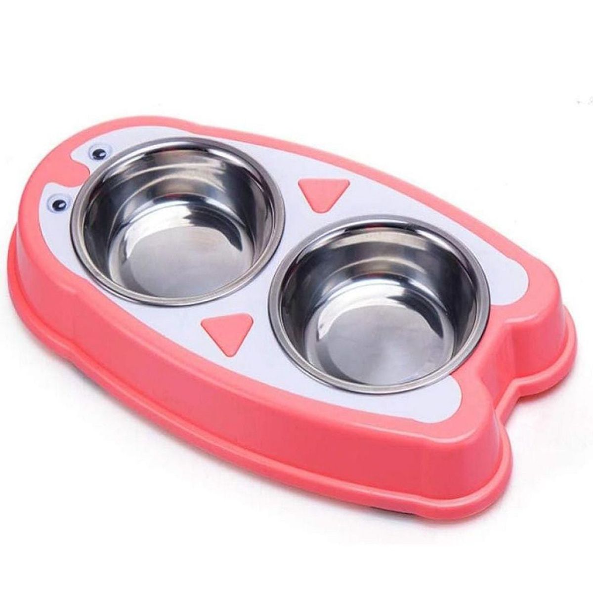 GENERICO - Comedero Bebedero Doble Para Mascotas Modelo Pinguino Rosado