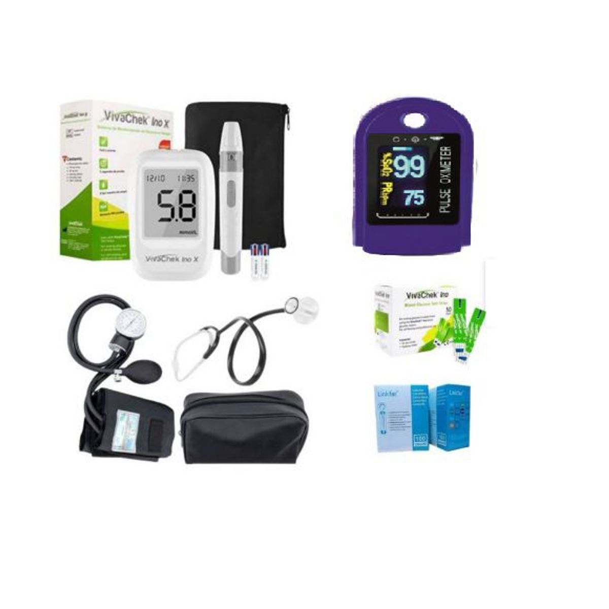 GENERICO - MEDIDOR DE GLUCOSA TENSIOMETRO MANUAL ESTETOSCOPIO Y OXIMETRO