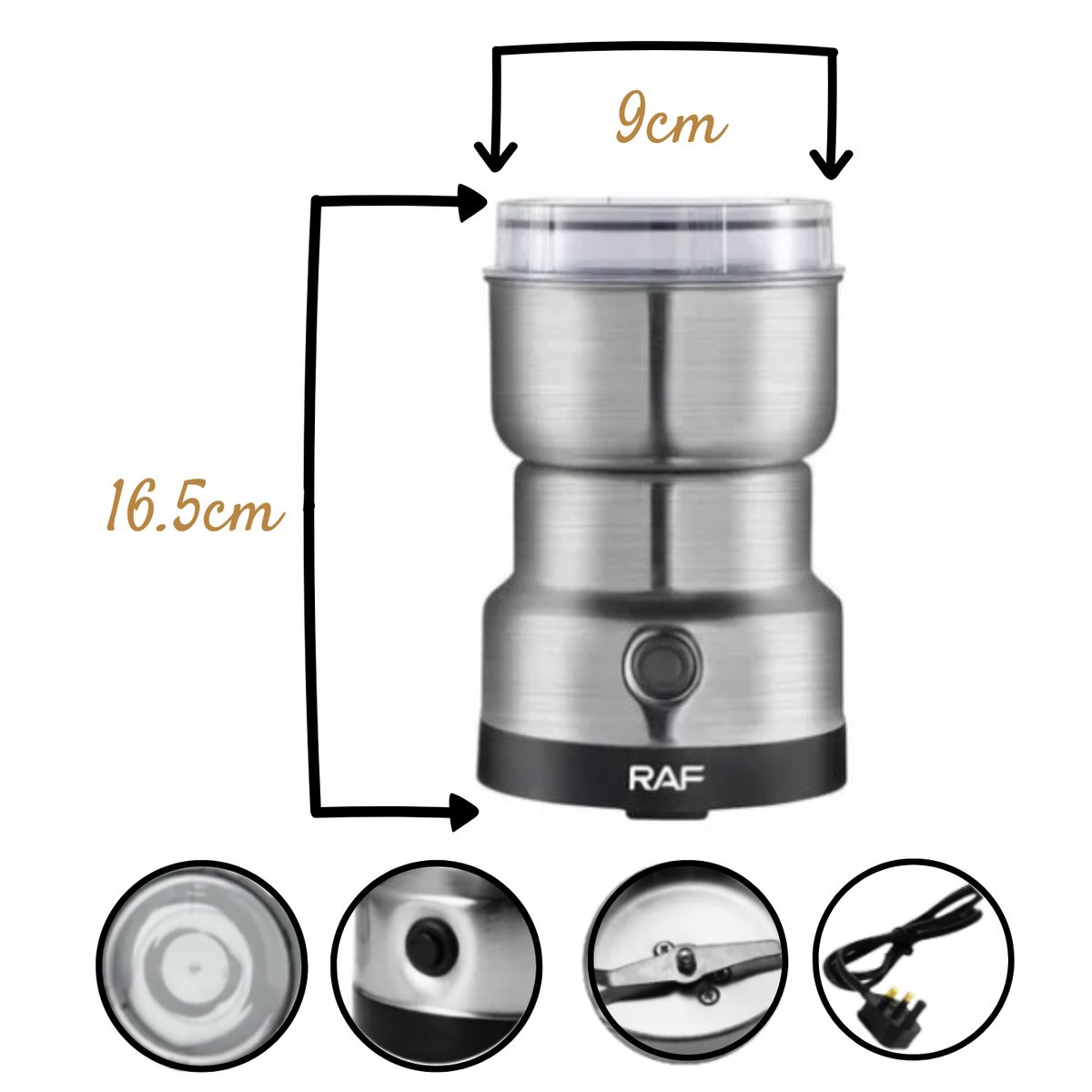 RAFF - Molino de Café Eléctrico RAF Inoxidable 200W - Granos Especias y Más