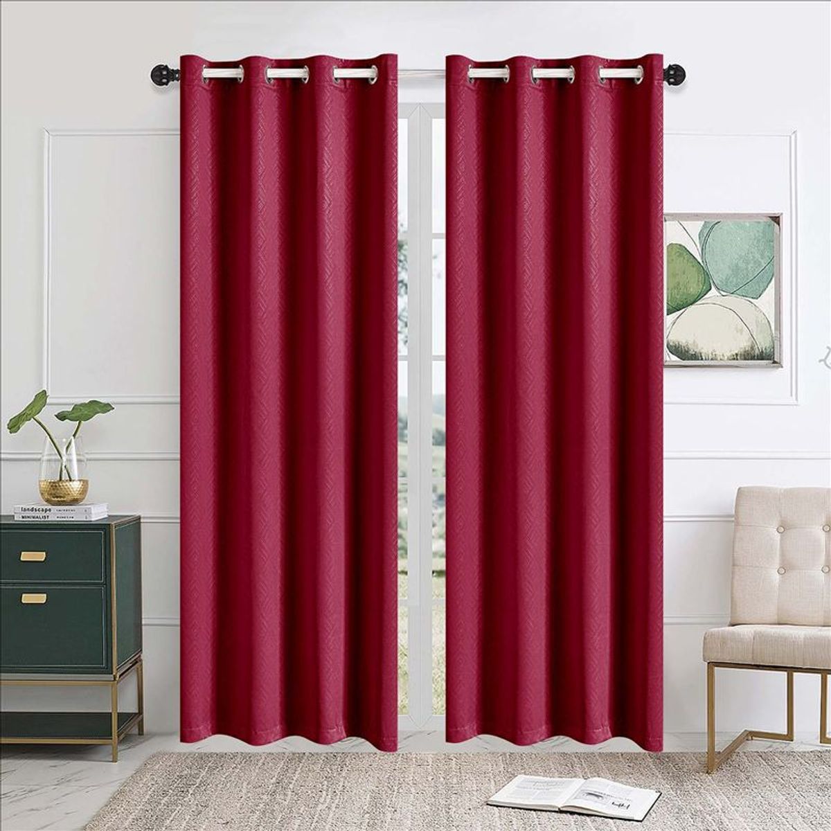CASATEX - Set de Cortinas de Tela JACQUARD 140x200cm CHERRY