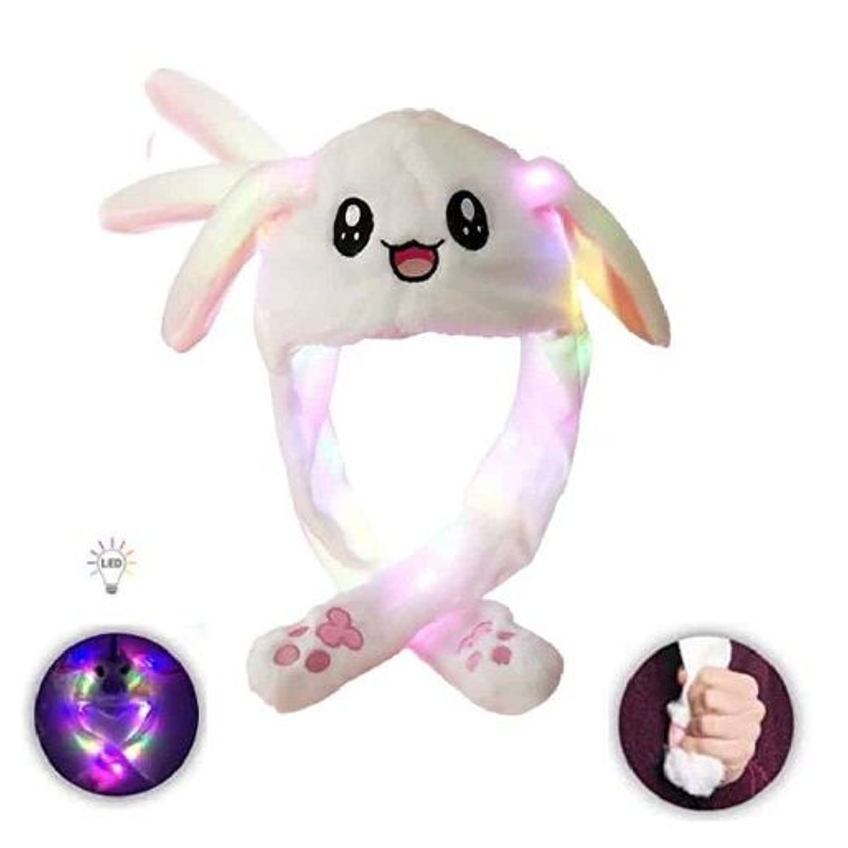 GENERICO - Gorro De Conejo Con Luces Con Orejas Moviles Gorrito Kawaii BLANCO