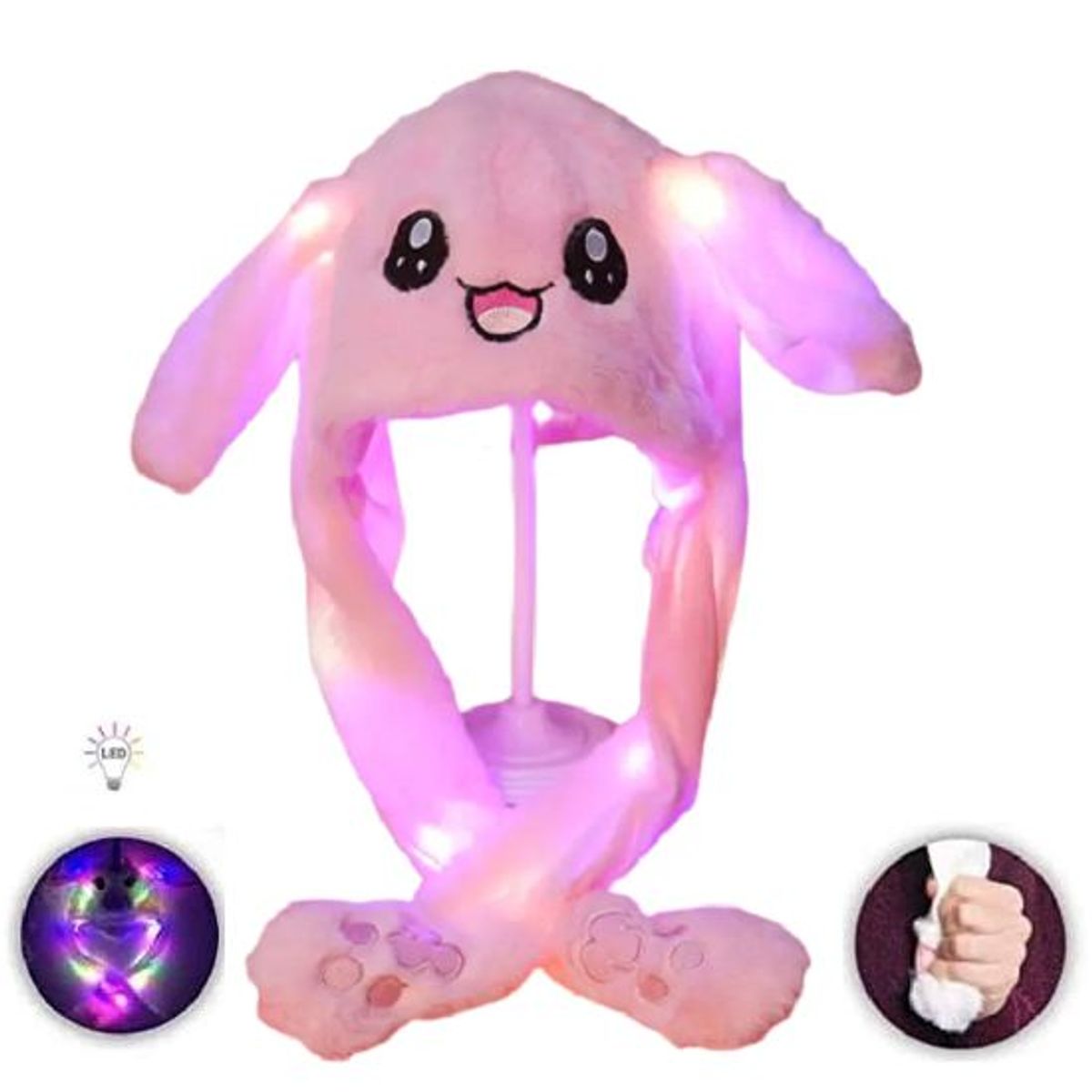 GENERICO - Gorro De Conejo Con Luces Con Orejas Moviles Gorrito Kawaii ROSADO