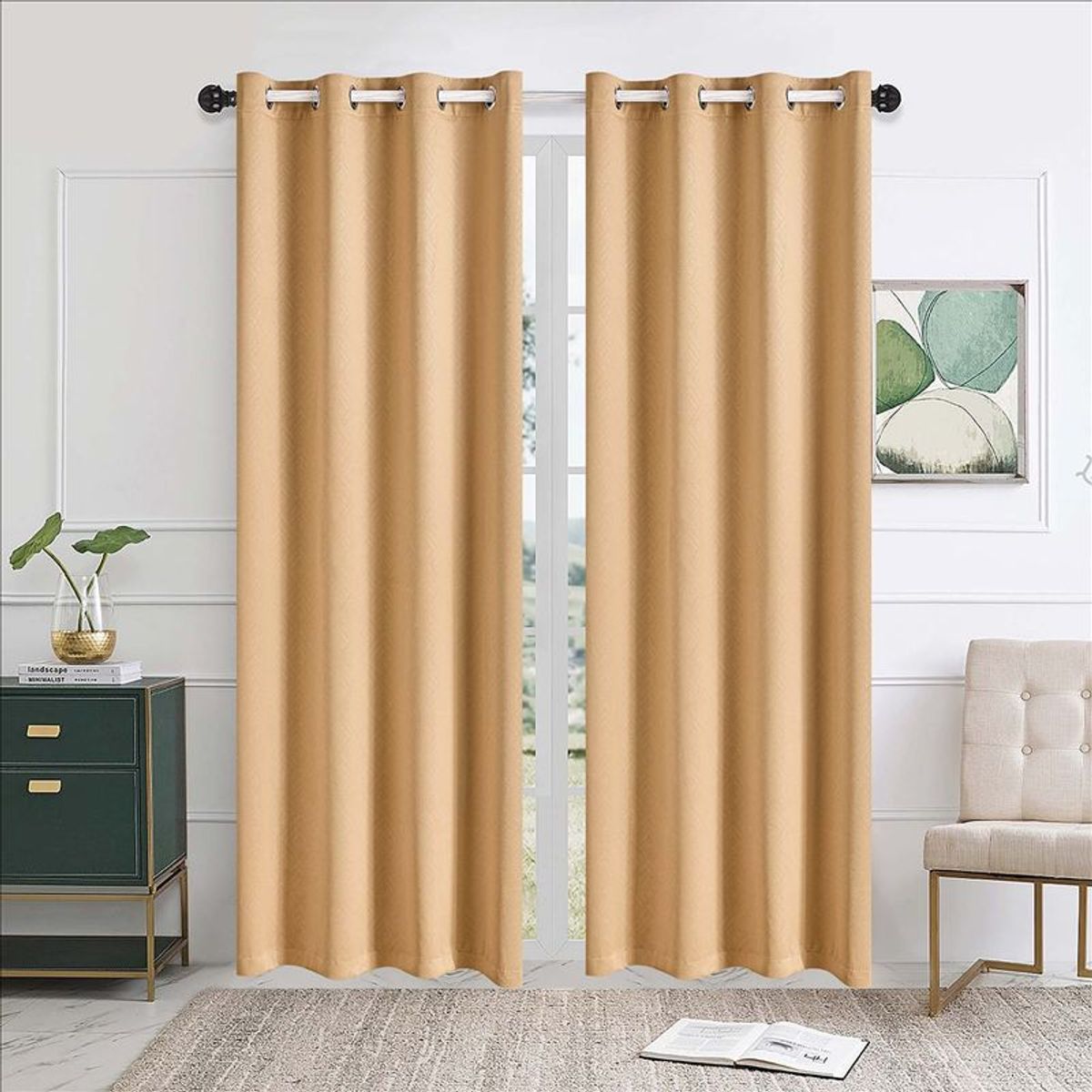 CASATEX - Set de Cortinas de Tela JACQUARD 140x200cm Dorado