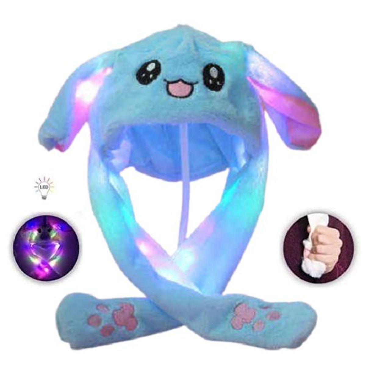 GENERICO - Gorro De Conejo Con Luces Con Orejas Moviles Gorrito Kawaii CELESTE