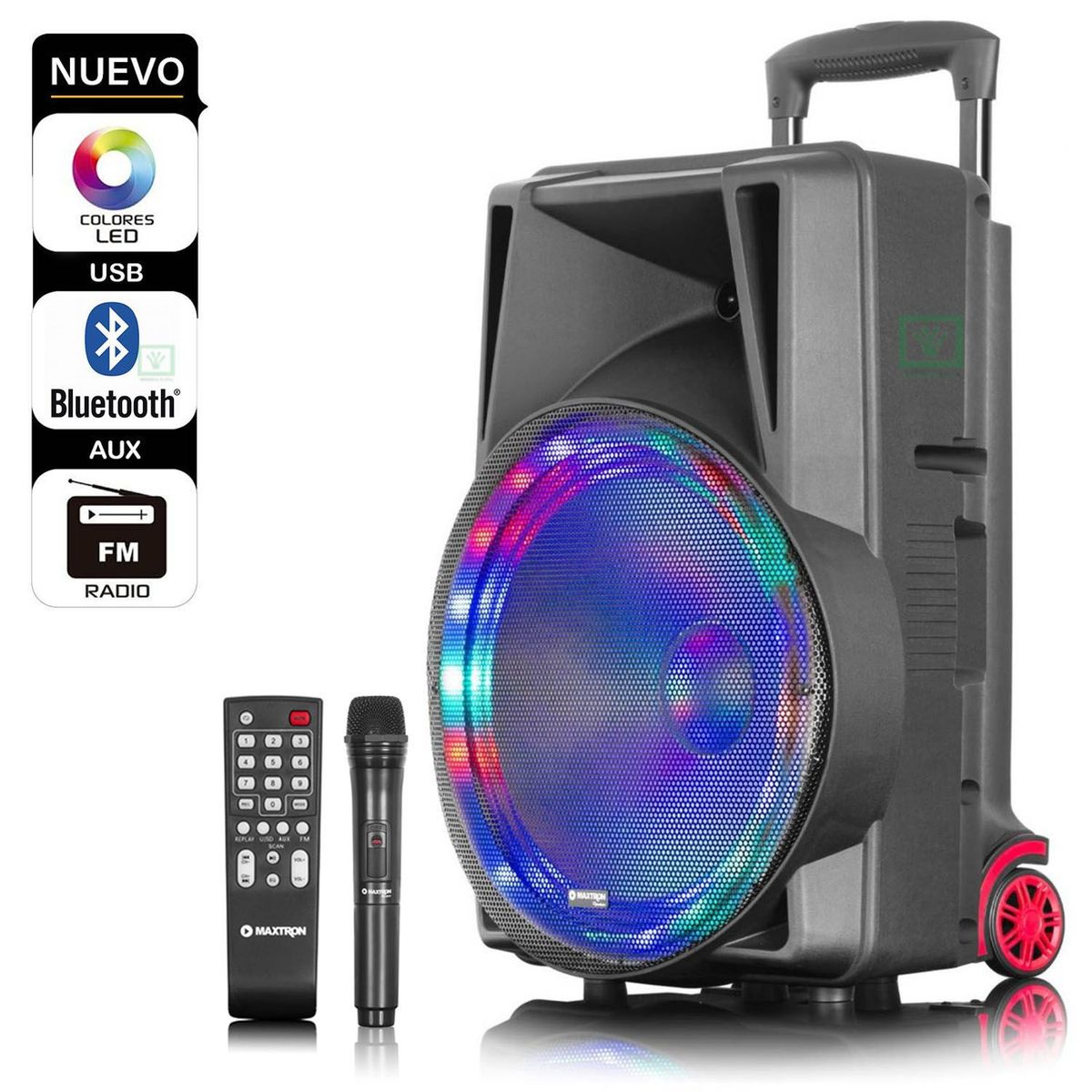 MAXTRON - Parlante Portátil Avalon 15 " MX115-V  Micrófono y Control