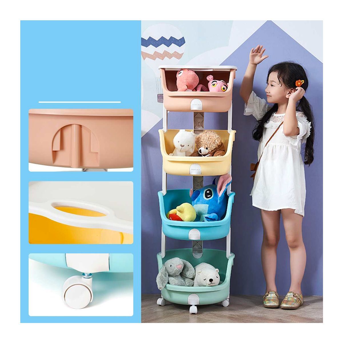 GENERICO - Organizador Caja De Juguetes 4 Niveles Plegable Con Ruedas