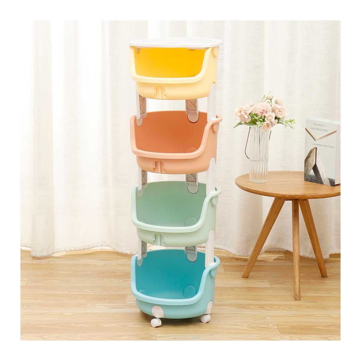 GENERICO - Organizador Caja De Juguetes 4 Niveles Plegable Con Ruedas