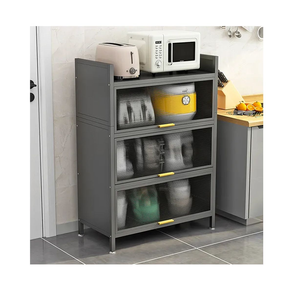 GENERICO - Organizador Multiuso Mueble Estante Cocina Microondas 4 Niveles Multiuso Gris