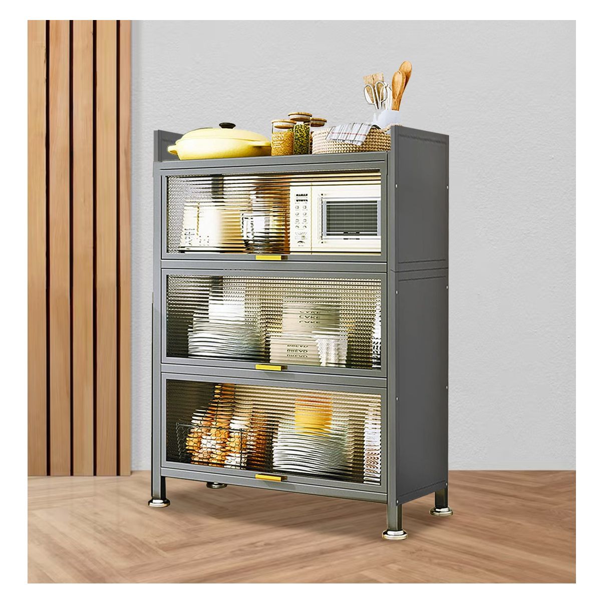 GENERICO - Organizador Multiuso Mueble Estante Cocina Microondas 4 Niveles Multiuso Gris