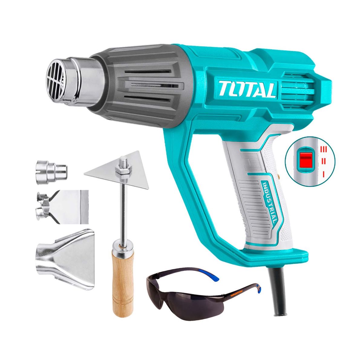TOTAL TOOLS - PISTOLA CALOR 2000W SECADOR TOTALLENTES PROTECCIÓN WADFOW