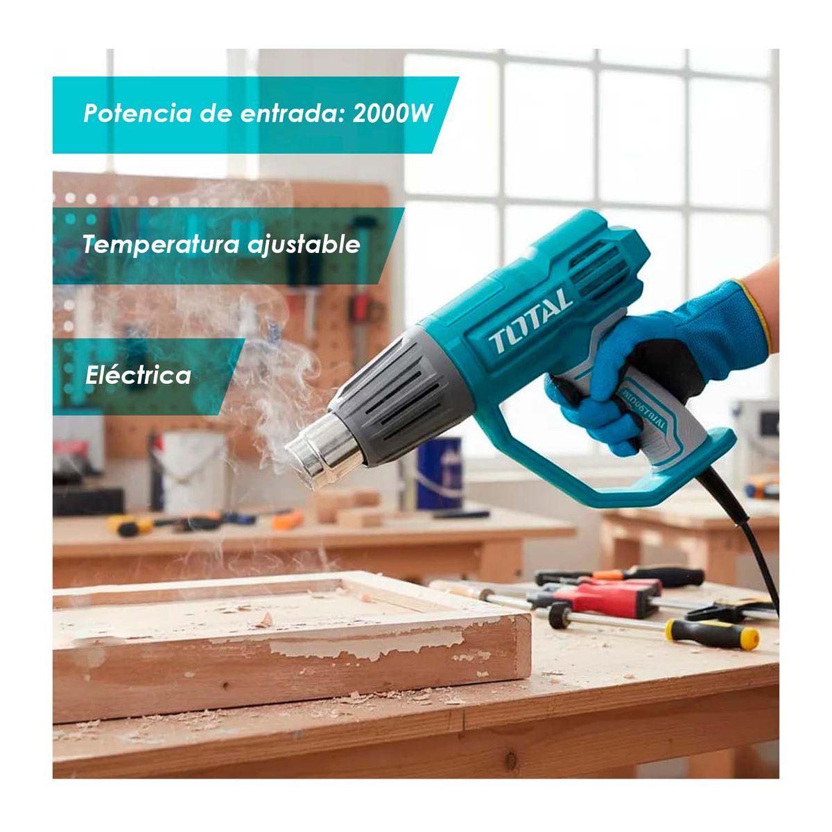 TOTAL TOOLS - PISTOLA CALOR 2000W SECADOR TOTALLENTES PROTECCIÓN WADFOW