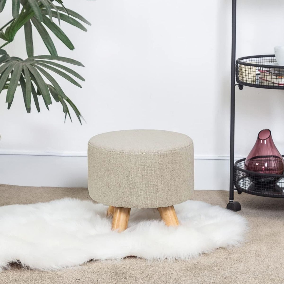 INSPIRA MARKET - Puff mueble taburete mueble reposapiés redondo acolchado