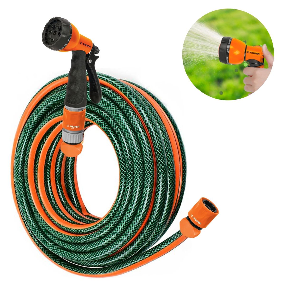 TRUPER - Combo  manguera de riego 1/2"X25m + pistola de riego Truper ERGO