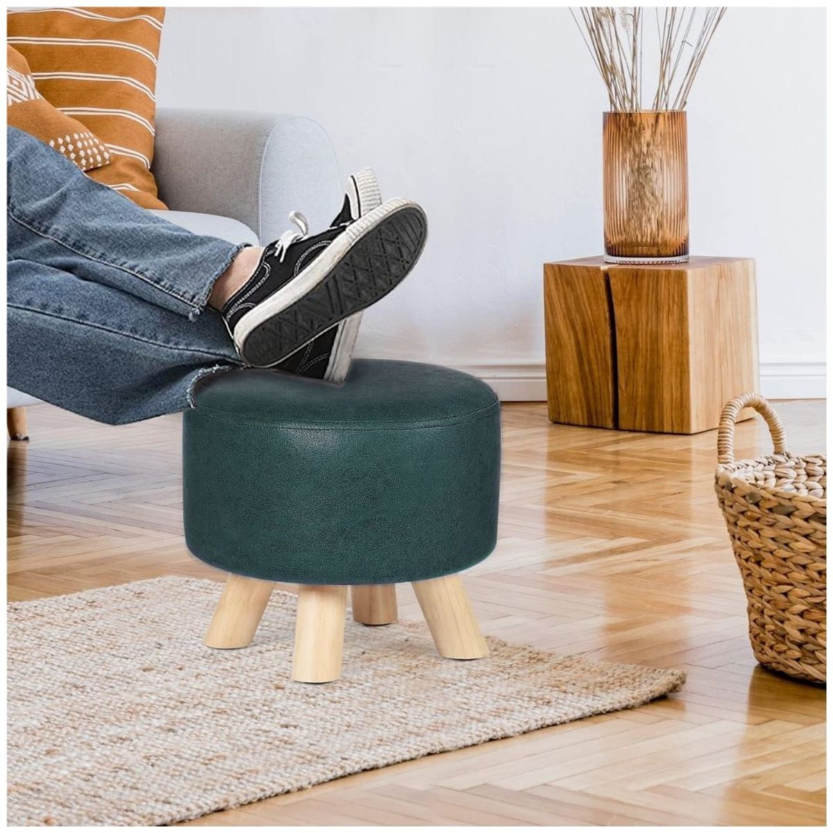 GENERICO - Puff mueble taburete mueble reposapiés redondo acolchado