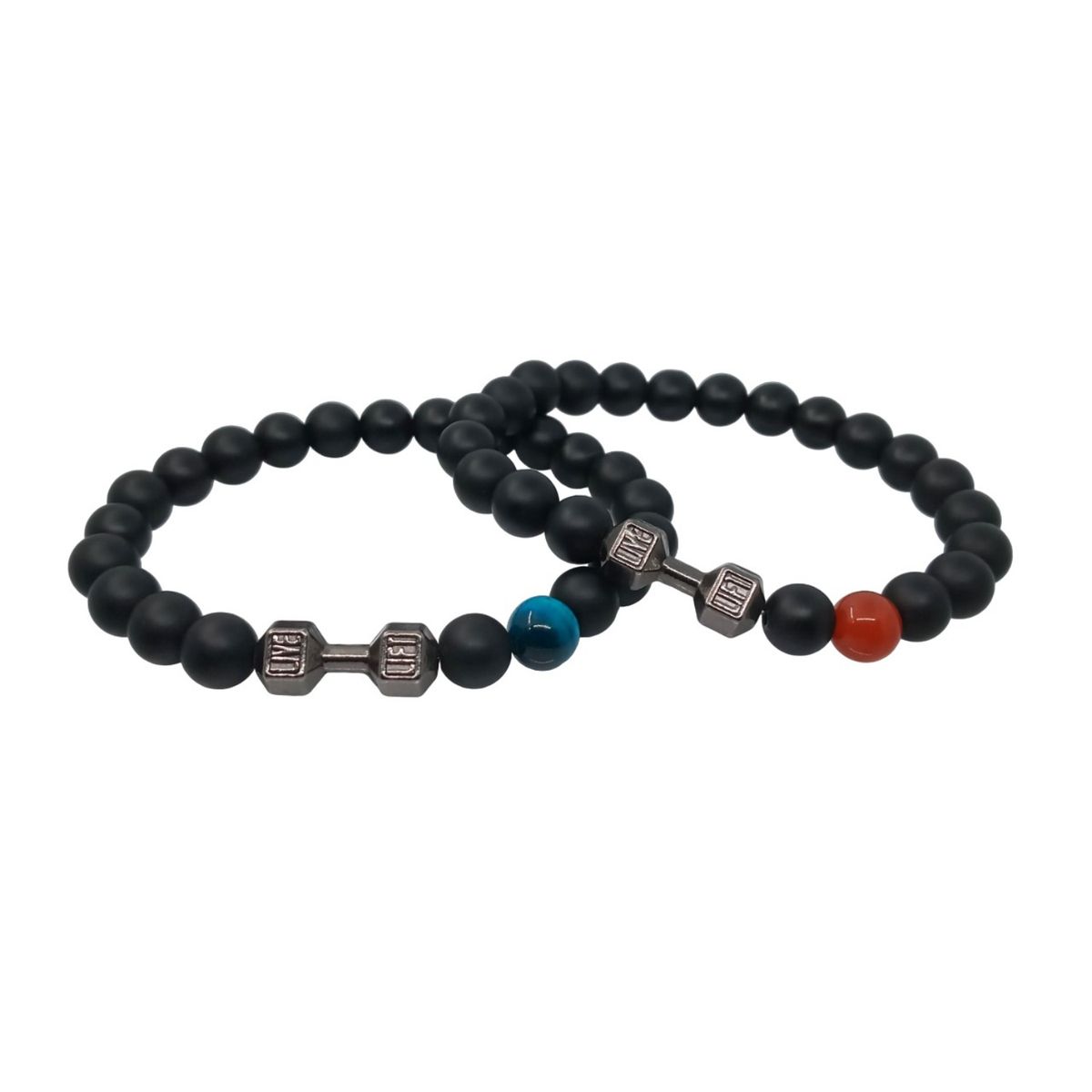 LUCYANA JOYAS Y ACCESORIOS - Pulsera Parejas Mancuerna Gym con Ónix y Ojo de Tigre - JOYAS LUCYANA