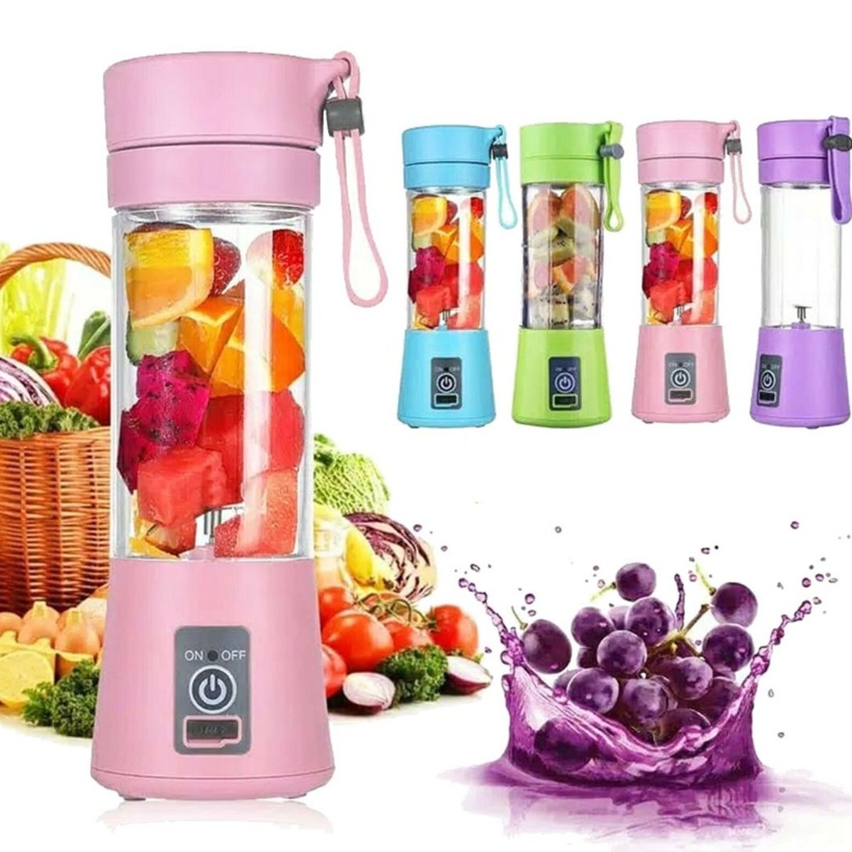 OEM - Mini Licuadora Portátil Inalámbrica - 6 Aspas ROSADO