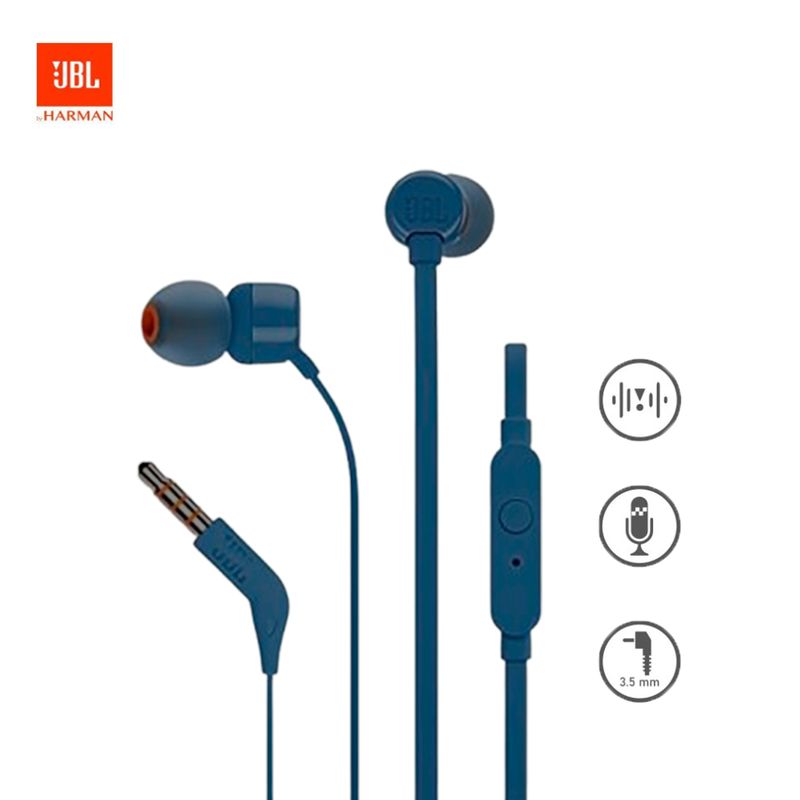 JBL - Audifonos Pure Bass Sound 3.5 mm JBL T110 Con Micro Azul