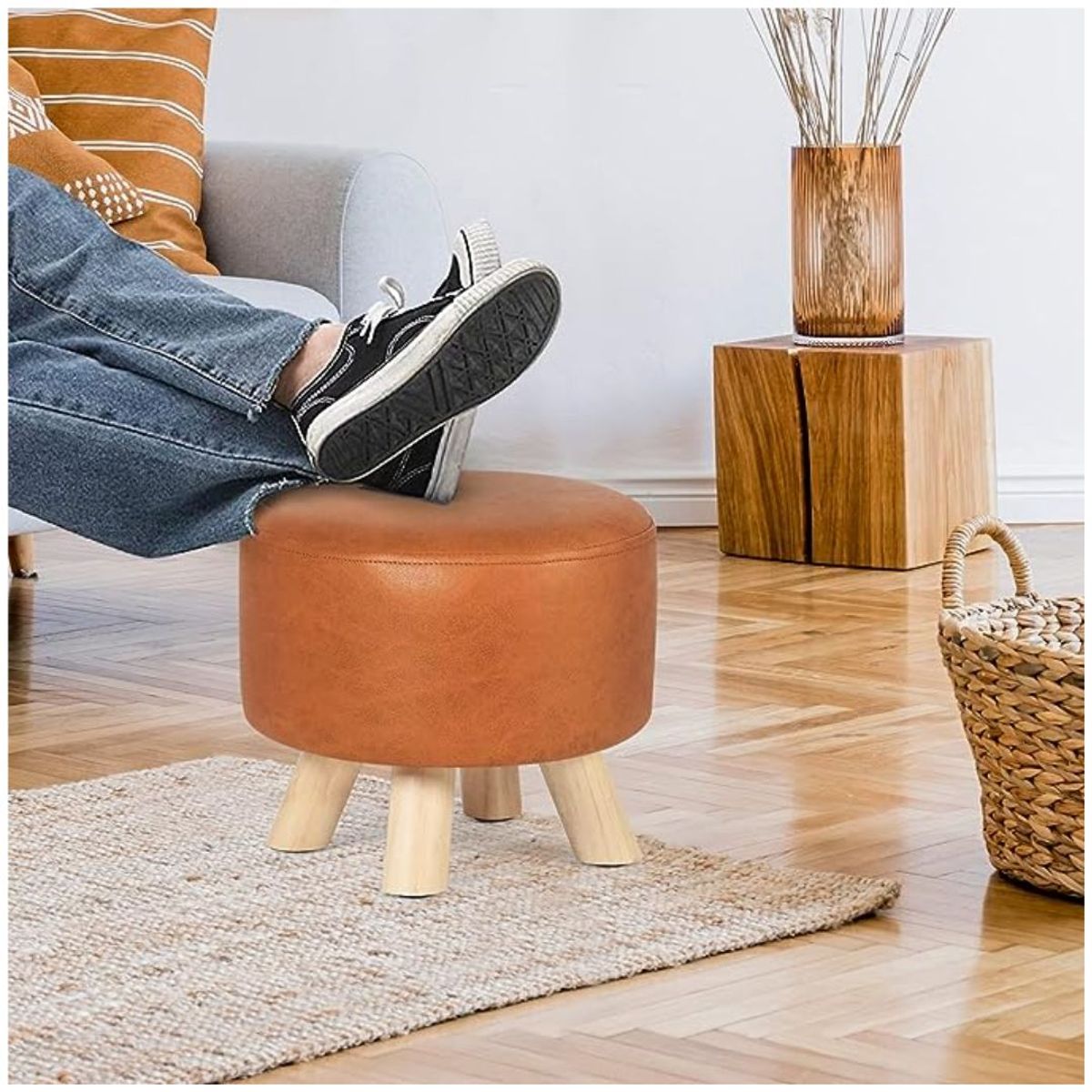 INSPIRA MARKET - Puff mueble taburete mueble reposapiés redondo acolchado