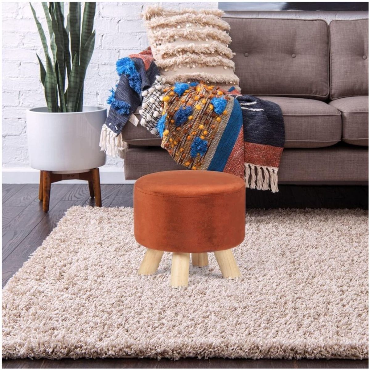 INSPIRA MARKET - Puff mueble taburete mueble reposapiés redondo acolchado