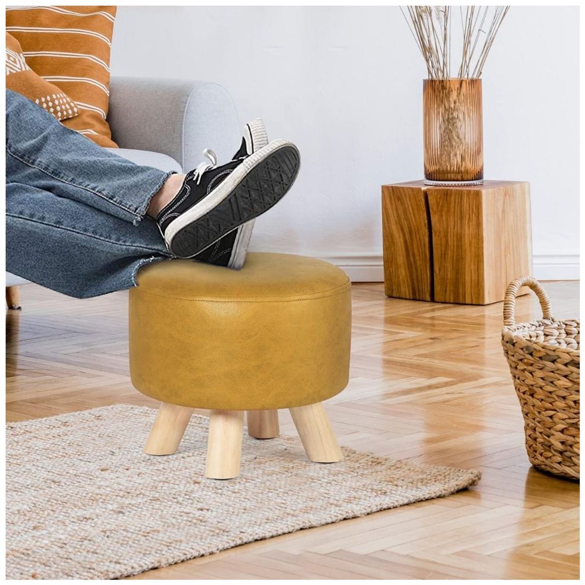 GENERICO - Puff mueble taburete mueble reposapiés redondo acolchado