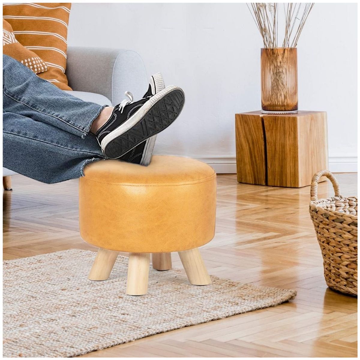 INSPIRA MARKET - Puff mueble taburete mueble reposapiés redondo acolchado