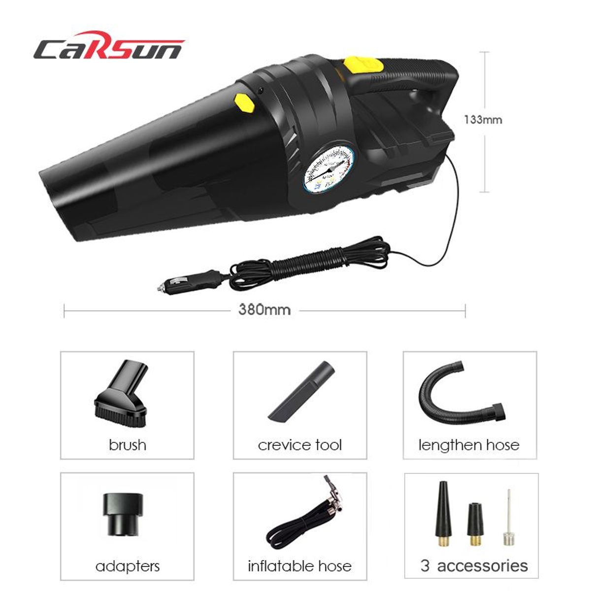 GENERICO - Aspiradora y Compresor para auto 2 en 1. Compresor portatil