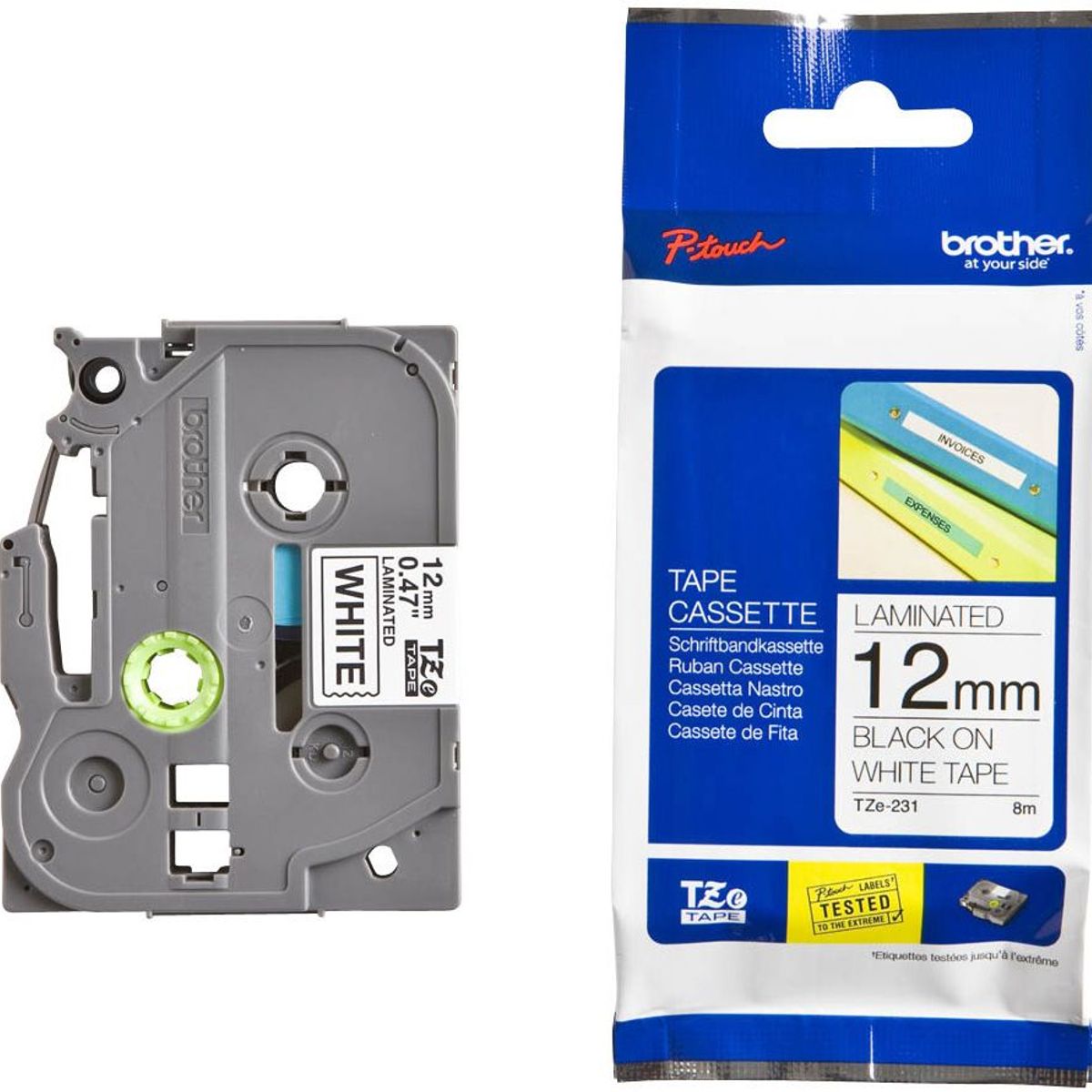 BROTHER - Cinta Laminada TZE-231 12mm De Ancho - Fondo Blanco