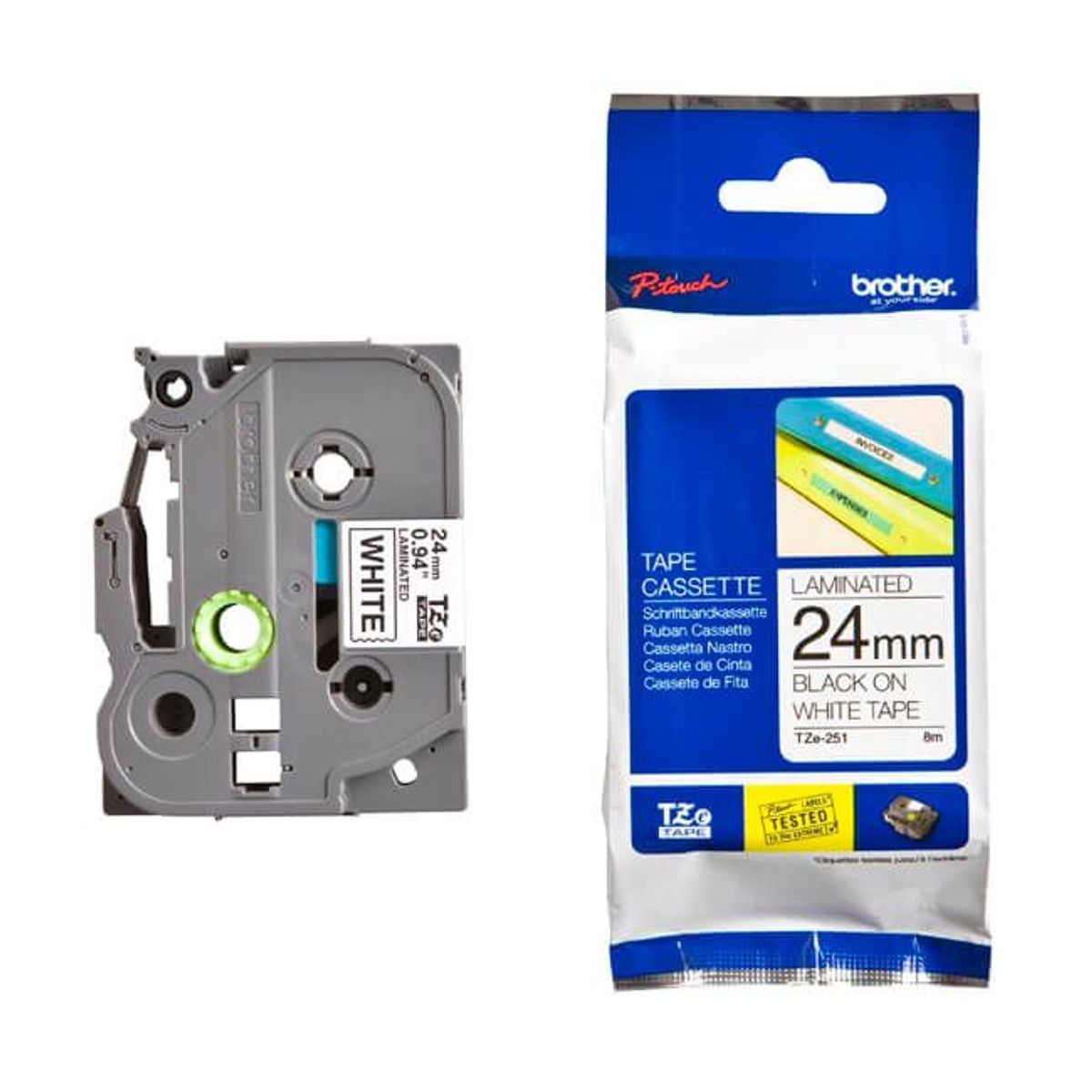 Brother - Cinta Laminada TZE-251 24mm De Ancho - Fondo Blanco