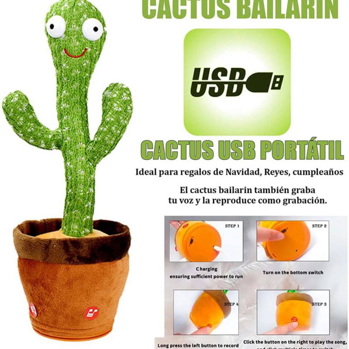 GENERICO - CACTUS BAILA CANTA IMITA BEBE NIÑOS RECARGABLE