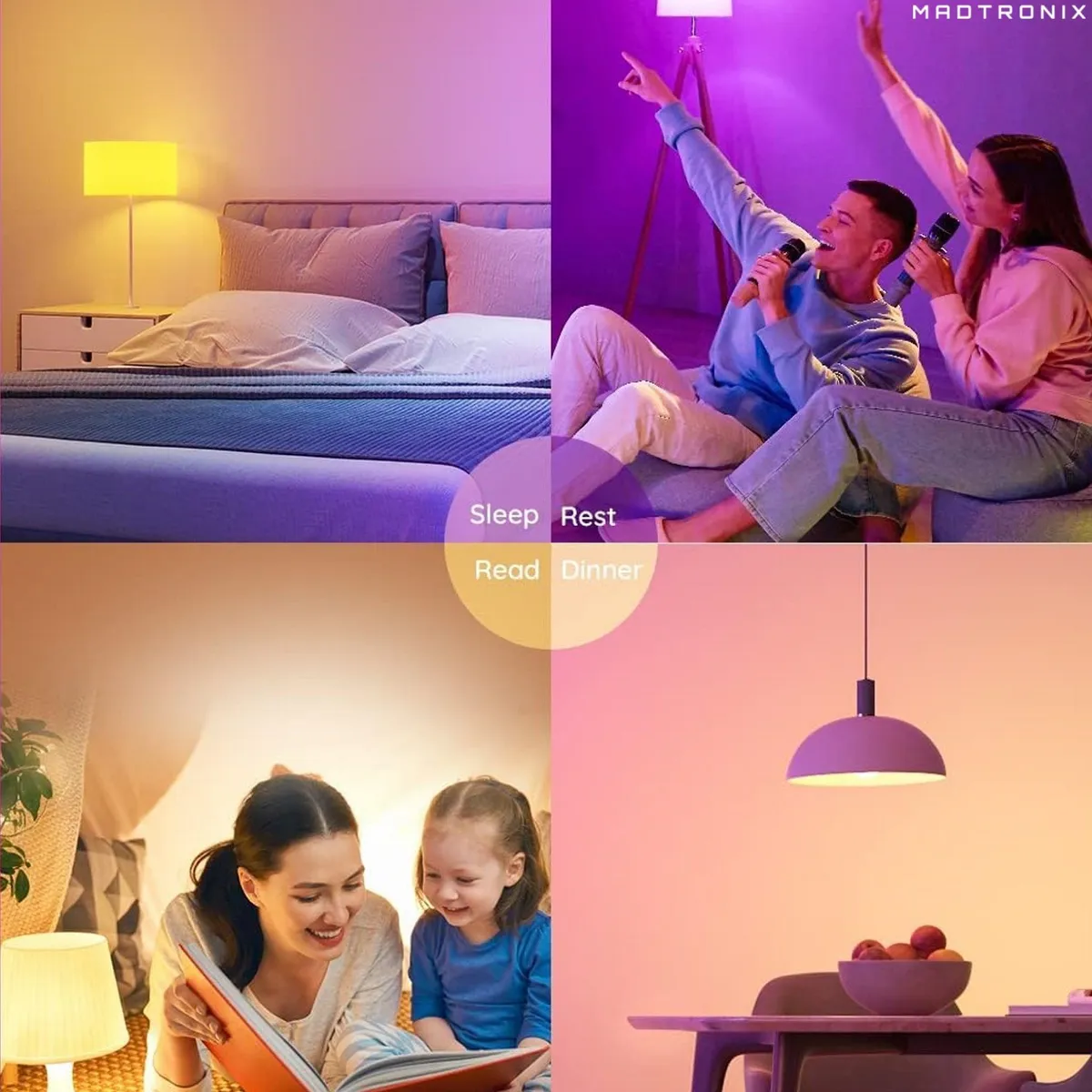 MADTRONIX - Foco Inteligente 1400 Lumens WiFi RGB Led Pack x 4