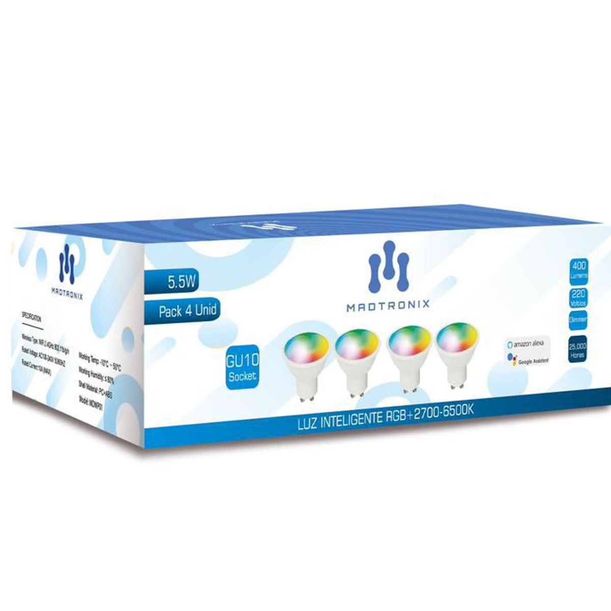 MADTRONIX - Dicroico Inteligente Wifi GU10 con Alexa y Google Pack x 4