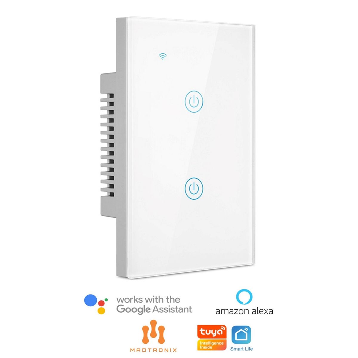 MADTRONIX - Interruptor De Luz Smart Wifi Doble Alexa y Google Sin Neutro Blanco